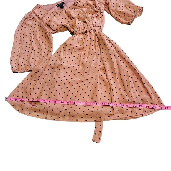 10/$25🦋 En Focus Pink & Black Polka Dot 3/4 Sleeve Belted Dress - 14W - Picture 12 of 14